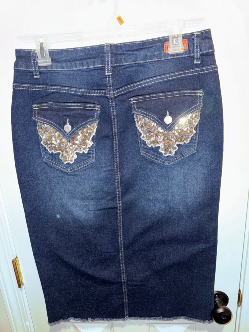 BE-GIRL Dark Blue Denim Straight Pencil Skirt - Picture 3 of 3